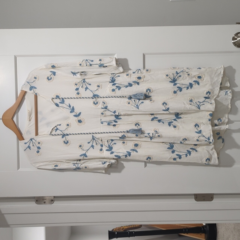 Blue and White Embroidered Floral Dress